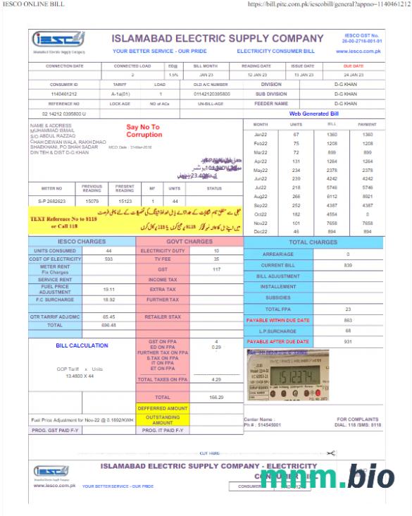 Pakistan IESC rachunek za media Word i szablon PDF